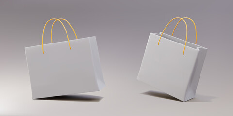 3d Simple two white paper bags on floor. Vector illustration.