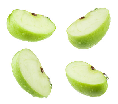 Apple isolated. Ripe fresh green apple slices on a white background.