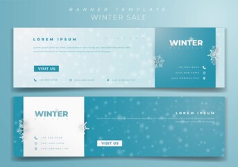 Banner template in landscape design with snowfall background design