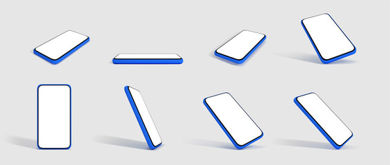 Vector 3d smartphones set in a minimalist style. Modern smartphone mockup with blank screen.