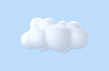 3D white cloud isolated on blue background.  Round cartoon cloud icon. Vector 3d illustration.