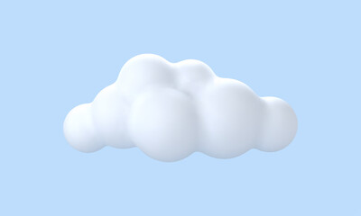 3D white cloud isolated on blue background.  Round cartoon cloud icon. Vector 3d illustration.