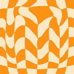 1970 Wavy Swirl Seamless Pattern in Orange and Pink Colors. Seventies Style, Groovy Background