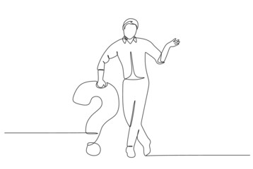 One line question man. Single line drawing vector illustration. 