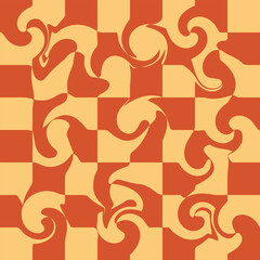 1970 Wavy Swirl Seamless Pattern in Orange and Pink Colors. Seventies Style, Groovy Background