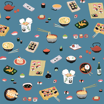 Japanese Food vector seamless pattern