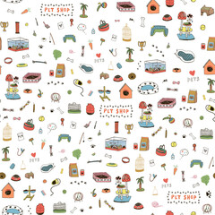 Pet shop cats and dogs vector seamless pattern