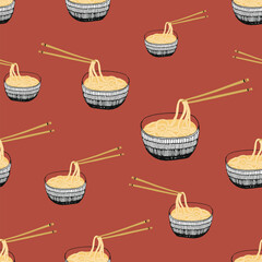Ramen Noodles vector seamless pattern