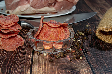 Meat chips, jerky meat a product of pork meat