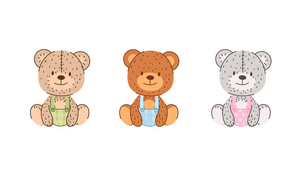 Set of Cute Cartoon Teddy Bear on a white background