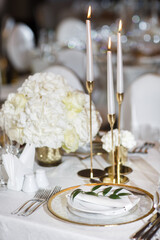 Table set for wedding or another catered event dinner