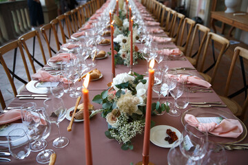 Table set for wedding or another catered event dinner
