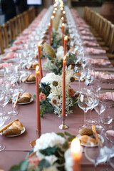 Table set for wedding or another catered event dinner