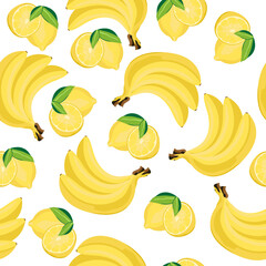 Tropical fruits seamless pattern. Bananas and lemons. Prints, textiles, bedding and wallpaper.