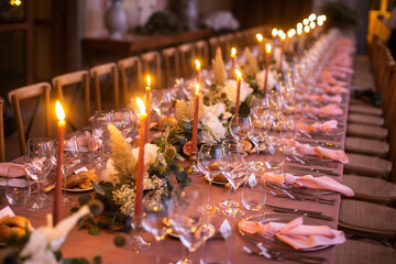 Table set for wedding or another catered event dinner