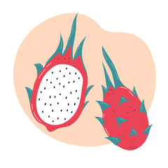 Fresh exotic fruit-dragon fruit. Healthy eating. Vector illustration