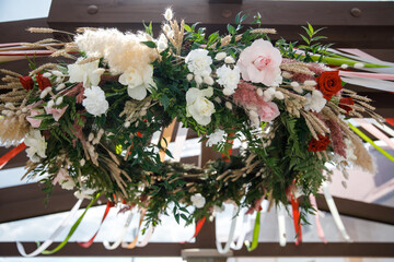 Flowers at the wedding ceremony, close up
