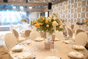 Table set for wedding or another catered event dinner