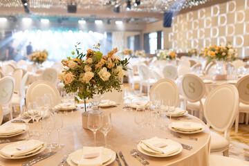 Table set for wedding or another catered event dinner