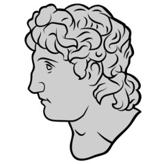 Antique Greek Macedon Man Head in Profile. Statue of Alexander The Great. Alexander III of Macedon. King of the ancient Greek kingdom of Macedon.