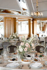 Table set for wedding or another catered event dinner