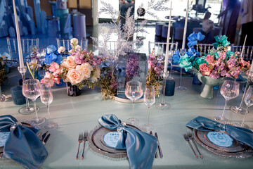 Table set for wedding or another catered event dinner