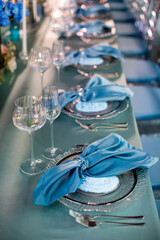Table set for wedding or another catered event dinner