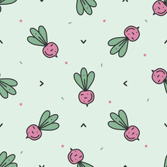 Seamless pattern with outline colourful radish vegetables. Vector flat background for prints, wallpapers, mobile concepts and web apps