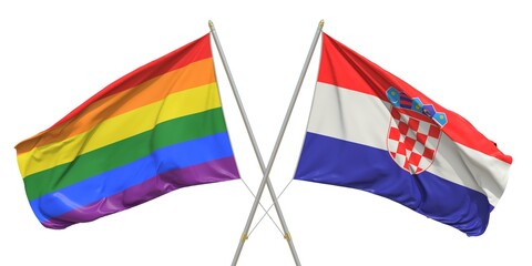 Flags of Croatia and LGBTQ on white background. 3D rendering