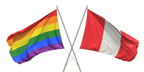 Flags of Peru and LGBTQ on white background. 3D rendering