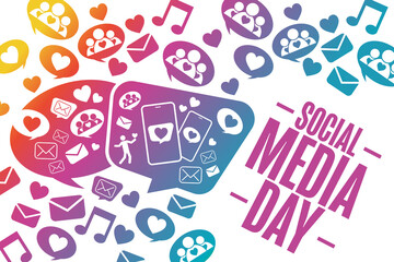 Social Media Day. Holiday concept. Template for background, banner, card, poster with text inscription. Vector EPS10 illustration.