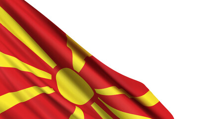 Vector illustration with a realistic flag of North Macedonia isolated on white background. Vector element for Independence, Republic, Revolution (Uprising against Fascism) Days, Day of the Macedonia. - obrazy, fototapety, plakaty
