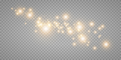 Set glow light effect with white sparks and golden stars shine with special light.White glowing light. Star Light from the rays. The sun is backlit. Bright beautiful star. Sunlight. EPS10