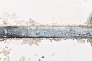 Grunge background with white wall and dark wooden beam