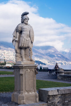 Como, Italy, November 2021 Sculpture in the garden of the luxury villa Olmo in the province of Como, Italy, Lombardy on the shores of Lake Como.