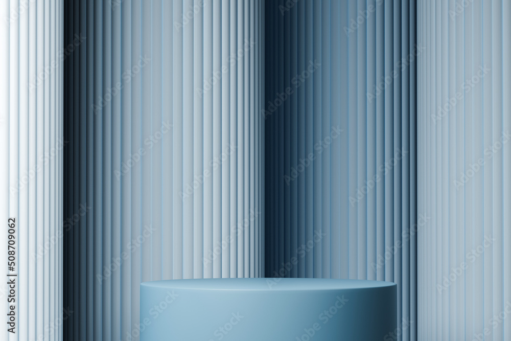 Poster 3d rendering empty cylinder podium on light blue abstract background. abstract scene for product dis