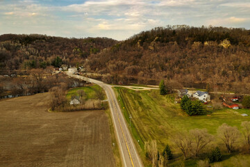 Village Along Flooded River and Fields Spring