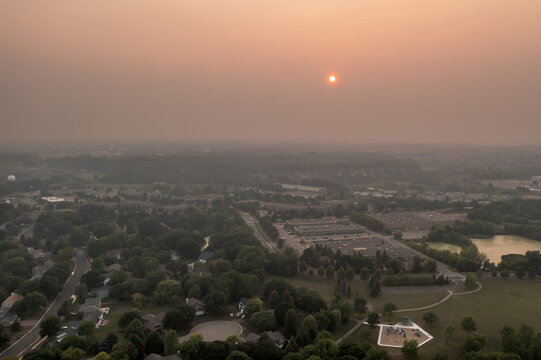 Smoke From Wildfires Obscures the View Over Suburbs