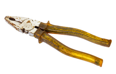Used rusty pliers. Pliers isolate on white background.