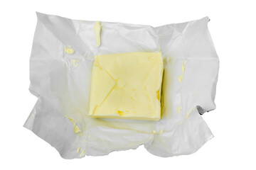 Butter in unwrapped packaging. Butter isolate on white