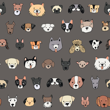 Dog faces vector seamless pattern