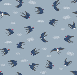 Swallow bird vector seamless pattern