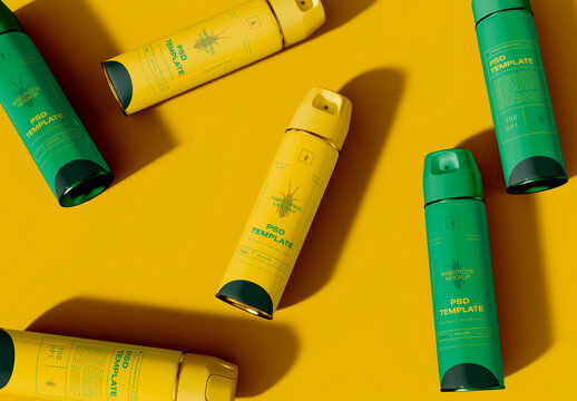 Top View Aerosol Bottles Set Mockup