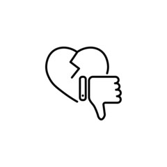 Dislike hand thumb down illustration vector symbol sign gesture. Dislike broken heart eps 10