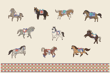 Horse animal vector illustrations set