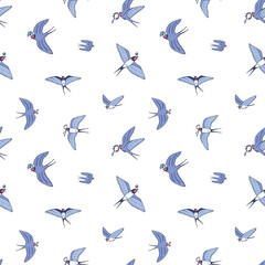 Swallow bird vector seamless pattern