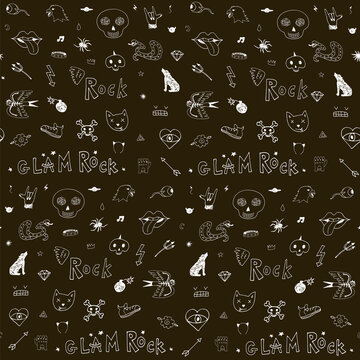 Punk glam rock doodles vector seamless pattern