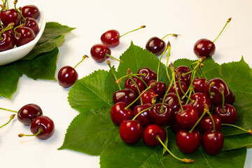 
sweet cherry on a white background close-up