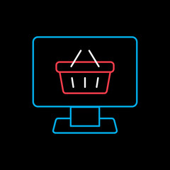 Computer display with shopping cart icon