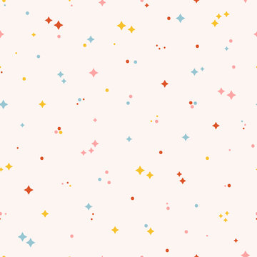 Cute Festive Stars Seamless Pattern. Starry Sky Colorful Background. Vector Holiday and Birthday Party Design